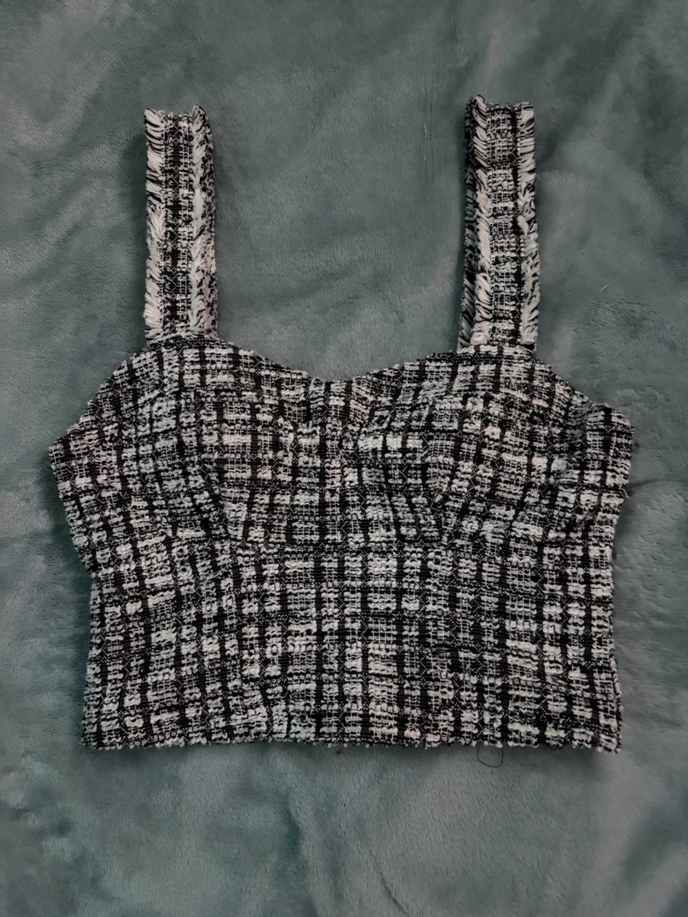 Black & White Tweed Cropped Bustier Tank